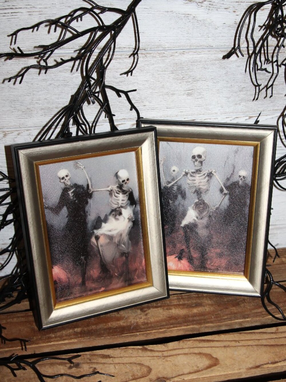 Dark Moody Gothic Dancing Skeletons Halloween Picture Set